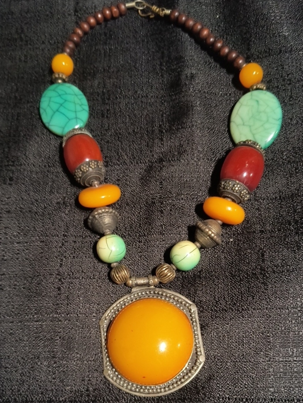 Hand Crafted Yellow and Turquoise Boho Statement Necklace